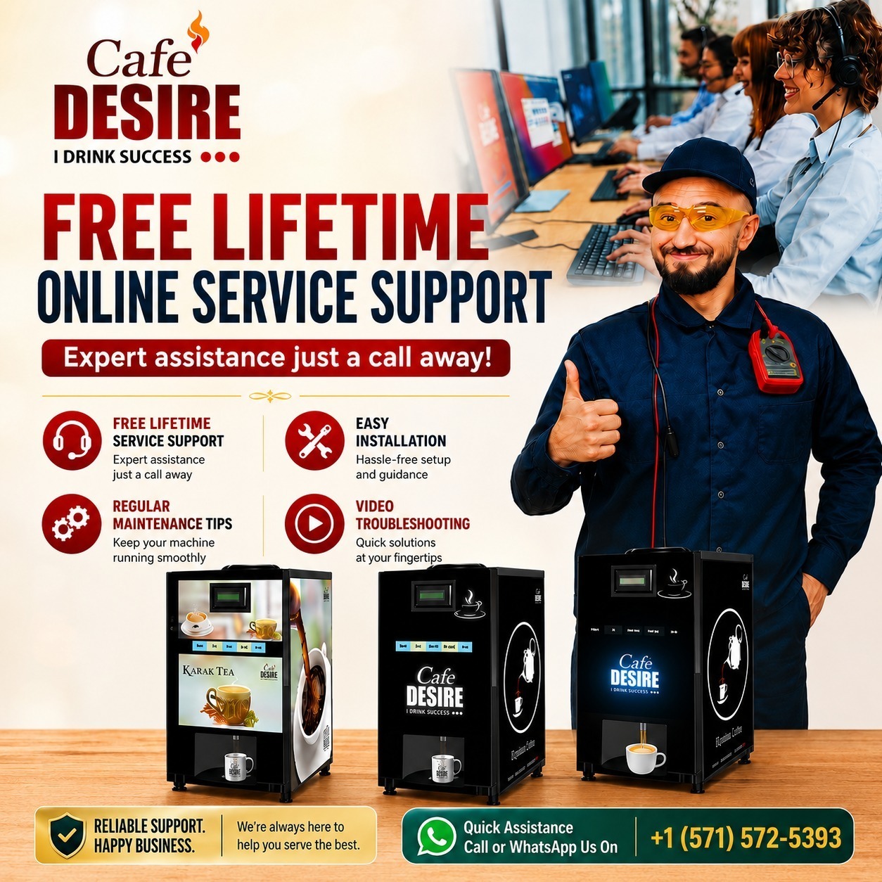 Cafe Desire free lifetime online service support: expert assistance, easy installation, regular maintenance tips and video troubleshooting